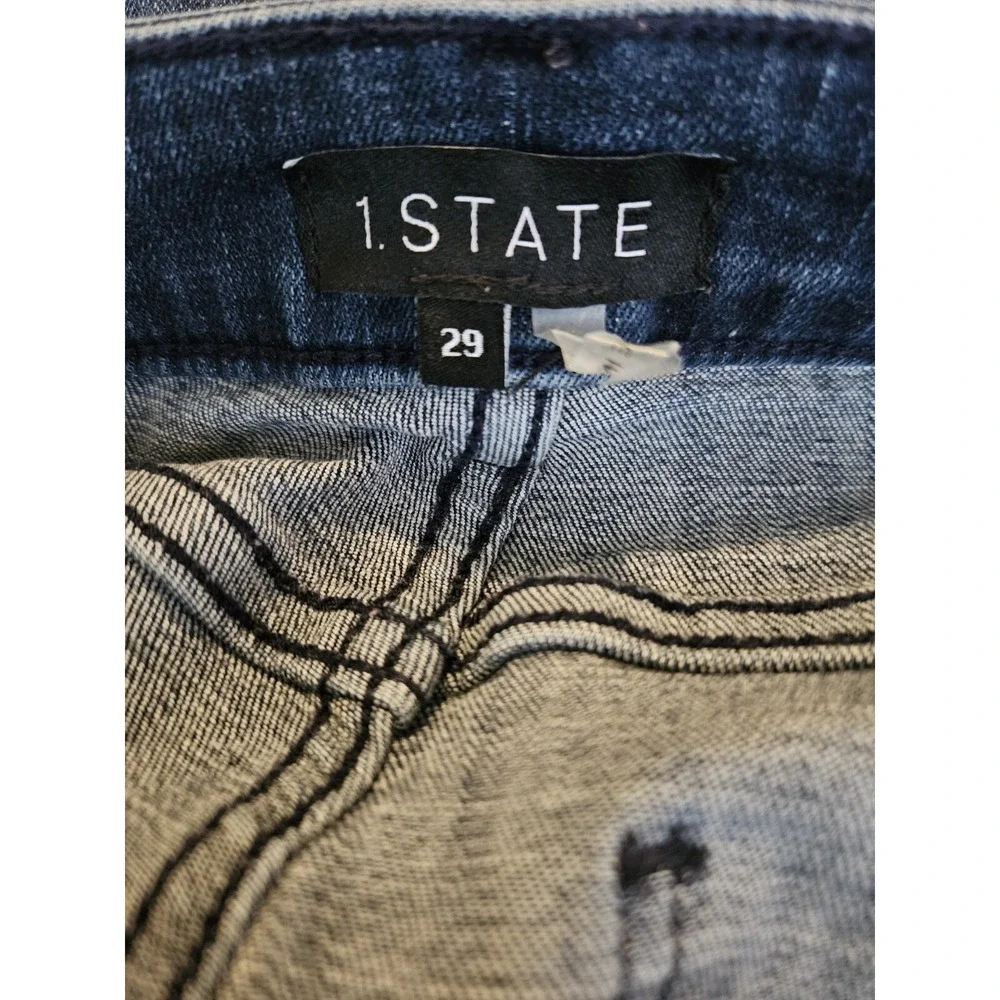 1. STATE SKINNY‎ HIGH RISE Med. Wash Distress Raw Hems Skinny Jeans Sz 29